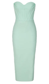 TRÄGERLOSES MIDIKLEID MIT KORSETT IN MEERESSCHAUMGRÜN